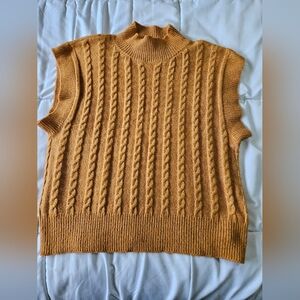 cupcakes & cashmere Mustard Cable Knit Sleeveless Sweater